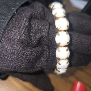 Vintage White Lucite UV Reactive  Prong Set Bracelet Collectors Piece Czech Made